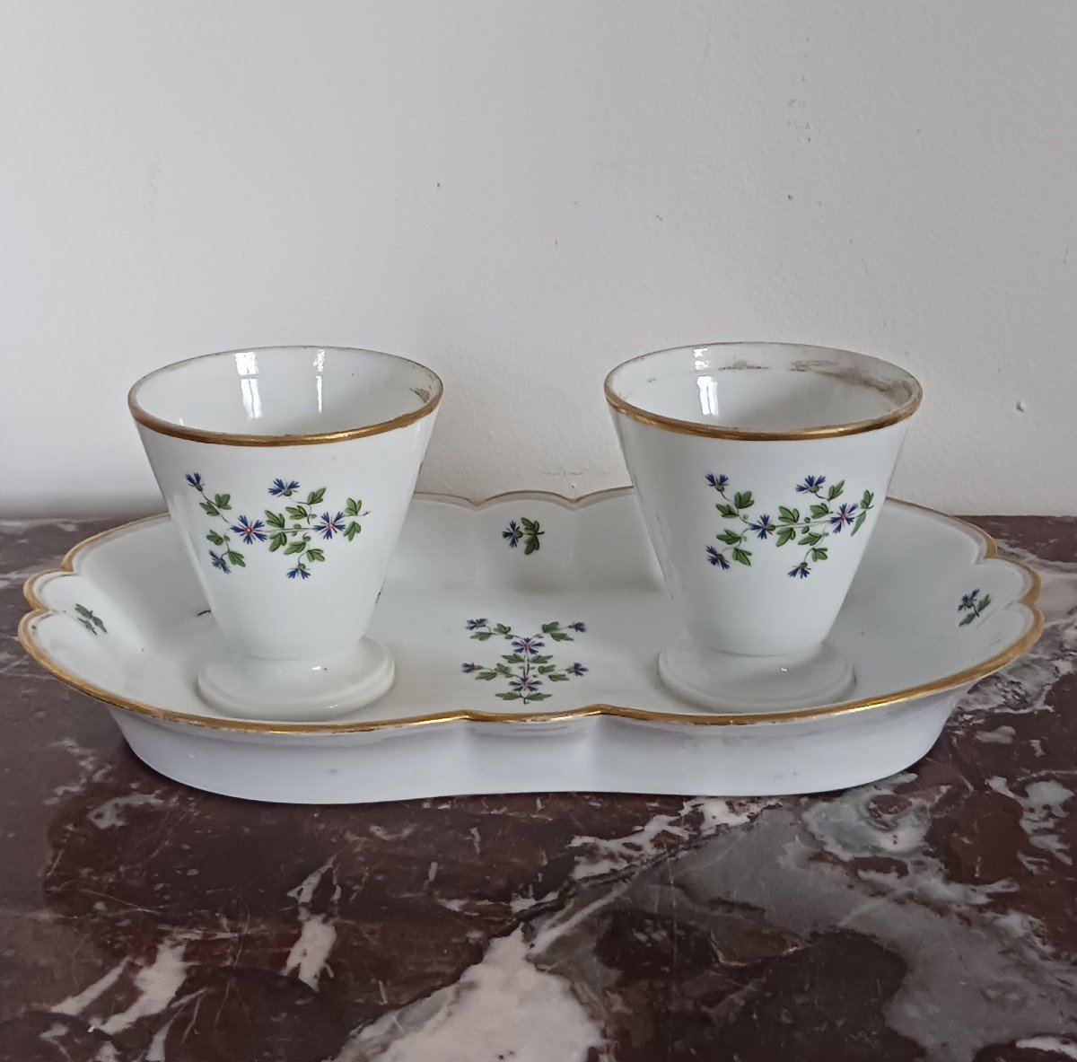 Dihl et Guérhard - confiturier double en porcelaine, décor aux barbaux, circa 1800-photo-2