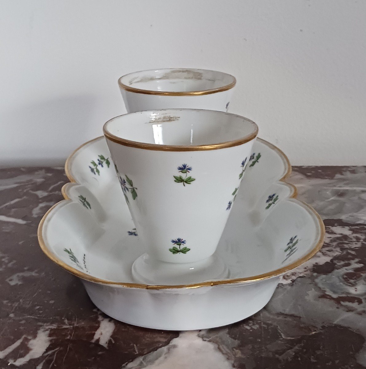 Dihl et Guérhard - confiturier double en porcelaine, décor aux barbaux, circa 1800-photo-4