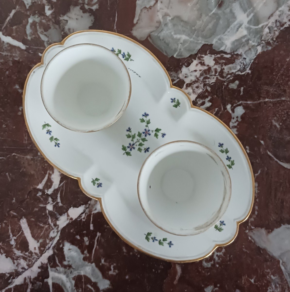 Dihl et Guérhard - confiturier double en porcelaine, décor aux barbaux, circa 1800-photo-3