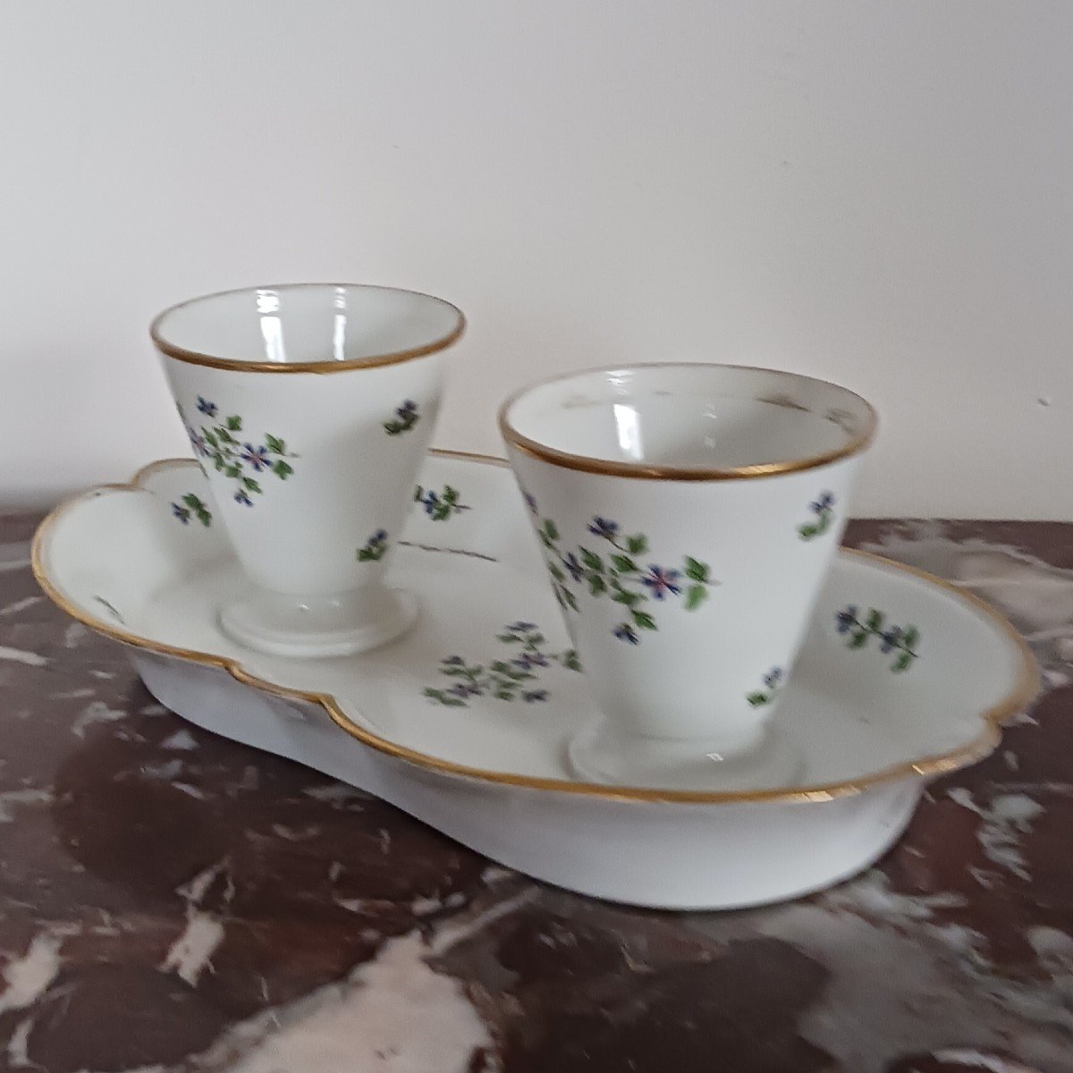 Dihl et Guérhard - confiturier double en porcelaine, décor aux barbaux, circa 1800-photo-4