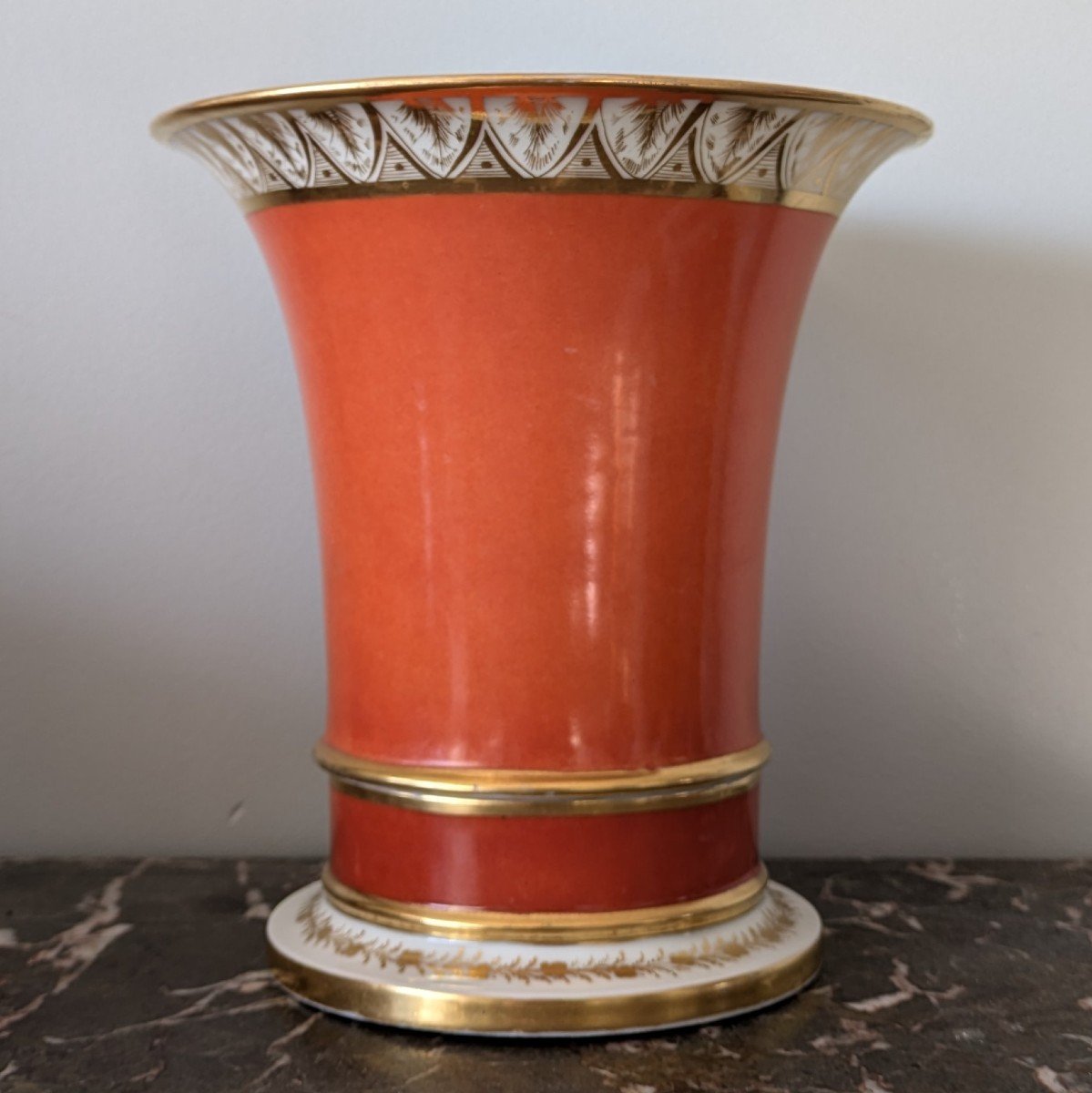 Paris, vers 1800 - vase jasmin ou cache pot, fond corail - Consulat, Empire -photo-2