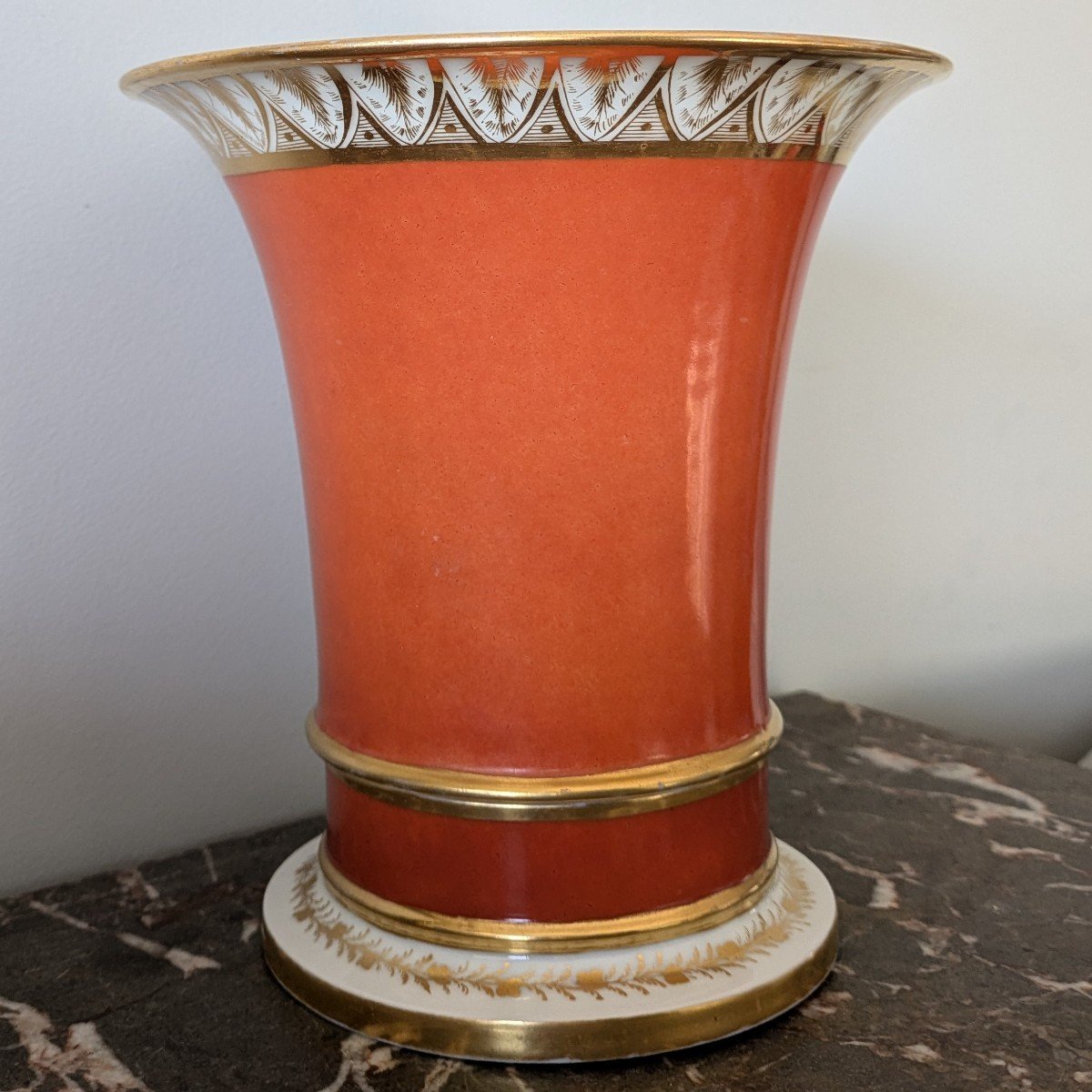 Paris, vers 1800 - vase jasmin ou cache pot, fond corail - Consulat, Empire -photo-3