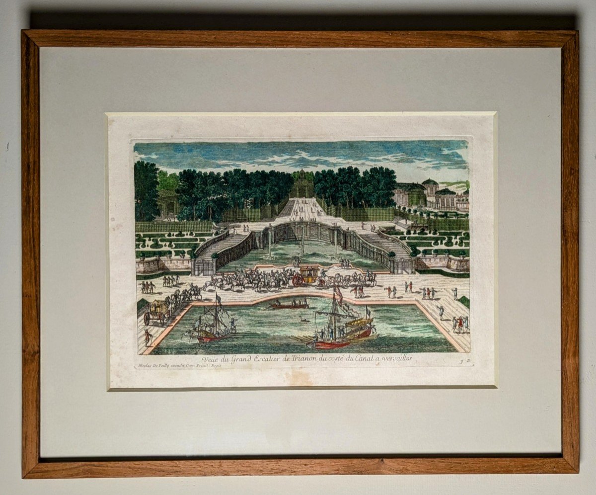 Paris, vers 1690 - vue d'optique des jardins de Versailles, du grand escalier de Trianon