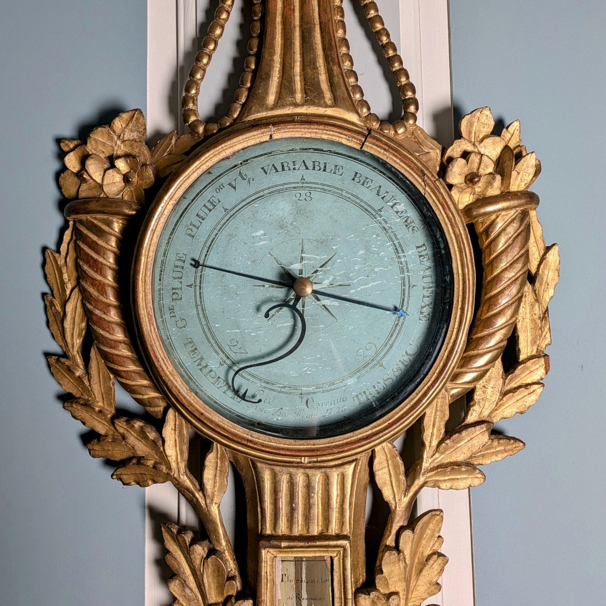 Carcano à Paris, époque Louis XVI - baromètre thermomètre en bois doré-photo-4