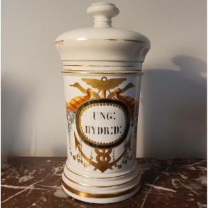 Paris, époque Napoléon III - grand pot à pharmacie - porcelaine peinte et dorée