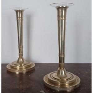 Paris, Consulat, Empire Period - Pair Of Bronze Candlesticks Or Torches - Imperial Model