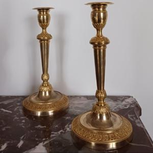 Paris, Louis XVI Period - Pair Of Candlesticks Or Torches - Ormolu Gilt Bronze 