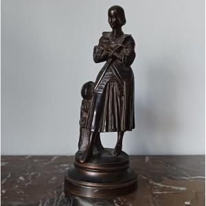 Marie d'Orléans - rare petite Jeanne d'Arc en prière  - bronze patiné - genre troubadour