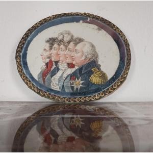Bosselman - gravure miniature colorisée - souvenir Royaliste - Louis XVIII et sa famille