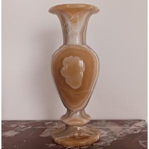 Intéressant vase balustre - albâtre rubané tourné - travail moderne