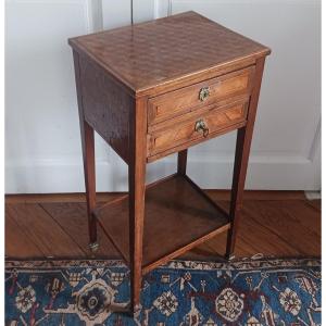 France, Late 18th Century - Small Louis XVI Bedside Table - Marquetry Of Cubes