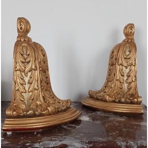 Paire de consoles d'applique à suspendre - bois doré - style Louis XVI