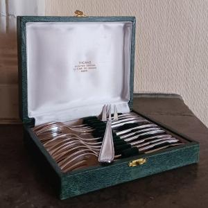Christofle, coffret de fourchettes à dessert - modèle Marot - métal argenté