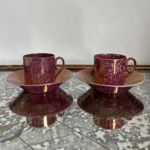 Sarreguemines, Circa 1830 - Pair Of Burgos Litron Cups - Porphyry Earthenware