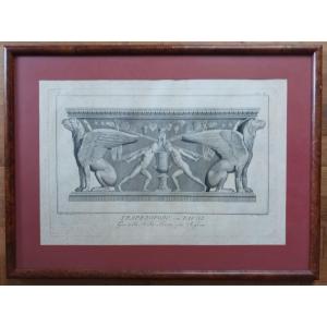 Alessandro Mochetti - Large Antique Sarcophagus Engraving - Framed