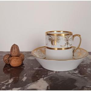 Halley - Chocolate Cup And Saucer - Porcelain - Salembier Decoration - Circa 1800