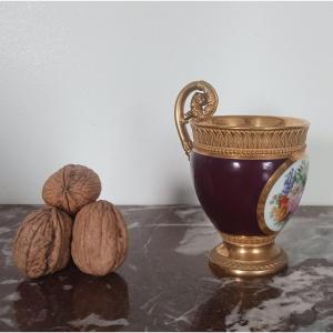 Manufacture De Nast - Porcelain Ovoid Cup - Knurled Decoration - Empire, Restoration Period