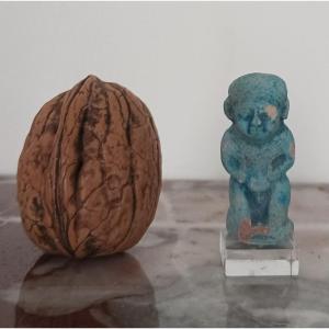 Egypte antique - amulette Ptah Patèque style ptolémaïque - façon fritte bleue