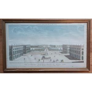 Paris, époque Louis XVI - vue d'optique de la place de Nancy, vers 1770 - gravure s