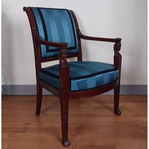 Paris, Empire Period - Return From Egypt Mahogany Armchair - Tassinari Silk