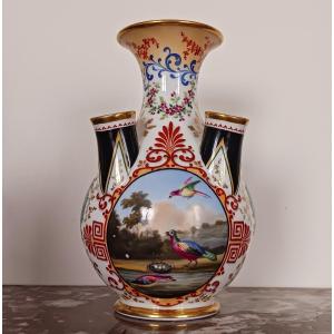 Denuelle à Paris - très rare vase tulipier ou pique fleurs - porcelaine éclectique - vers 1830