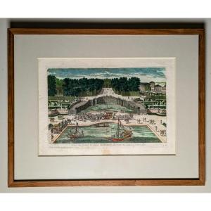 Paris, vers 1690 - vue d'optique des jardins de Versailles, du grand escalier de Trianon