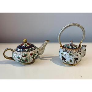 China, XXth Century. Two Cloisonne Mini Teapots.