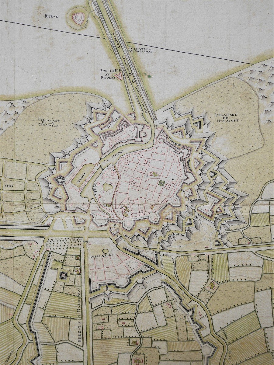 "Carte, plan de la ville citadelle et port de Dunkerque...", dessin, circa 1728 -photo-2