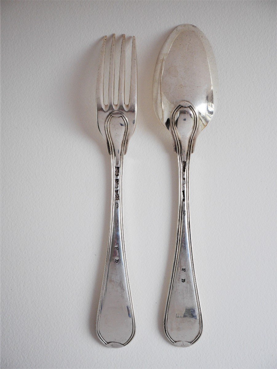 Set Of Six Silver Cutlery By Bazille In Montpellier, 1774-photo-2