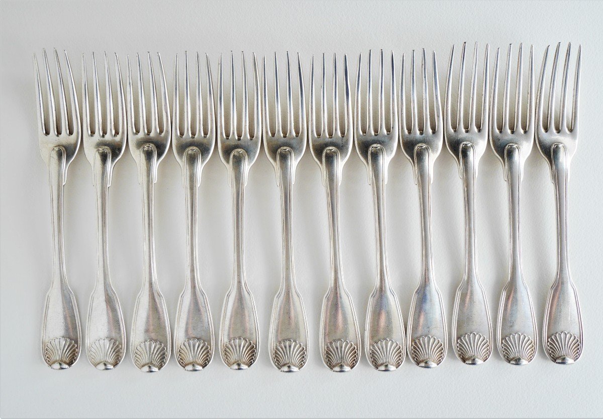 Set Of Twelve Table Cutlery, Silver,  Louis-antoine Taillepied, Paris, 1771-1772-photo-2