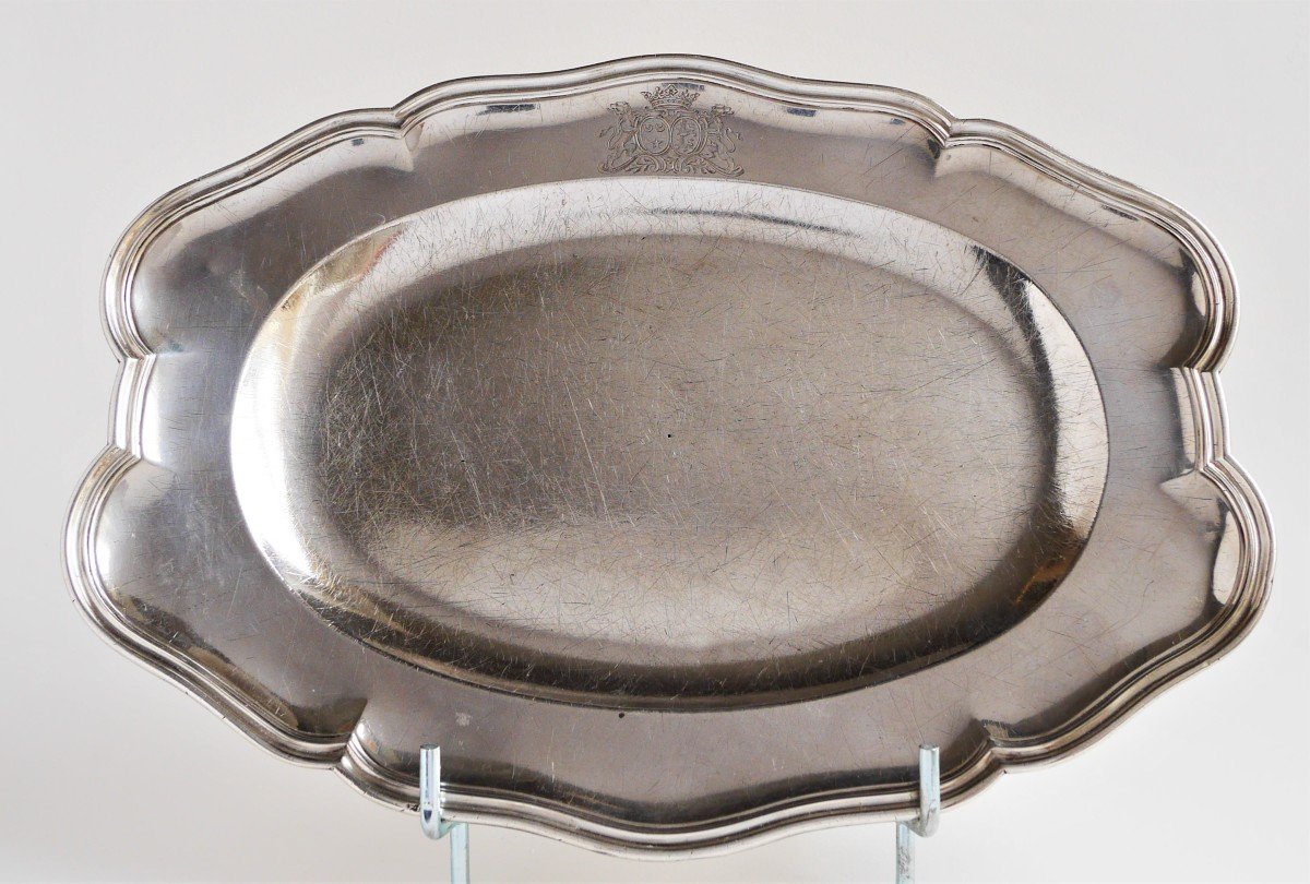 Silver Oval Dish With The Arms Perrochel-fontenay, Thomas Germain, Paris, 1747-1748-photo-2