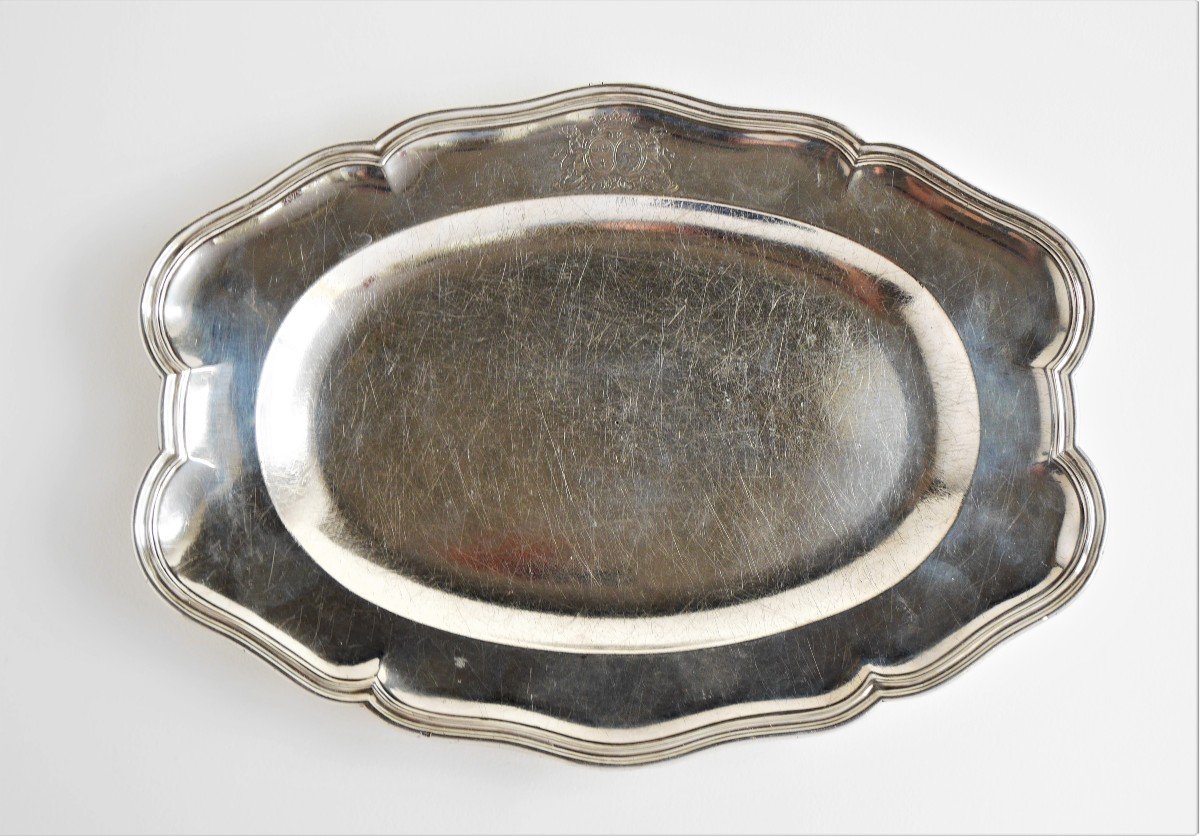 Silver Oval Dish With The Arms Perrochel-fontenay, Thomas Germain, Paris, 1747-1748