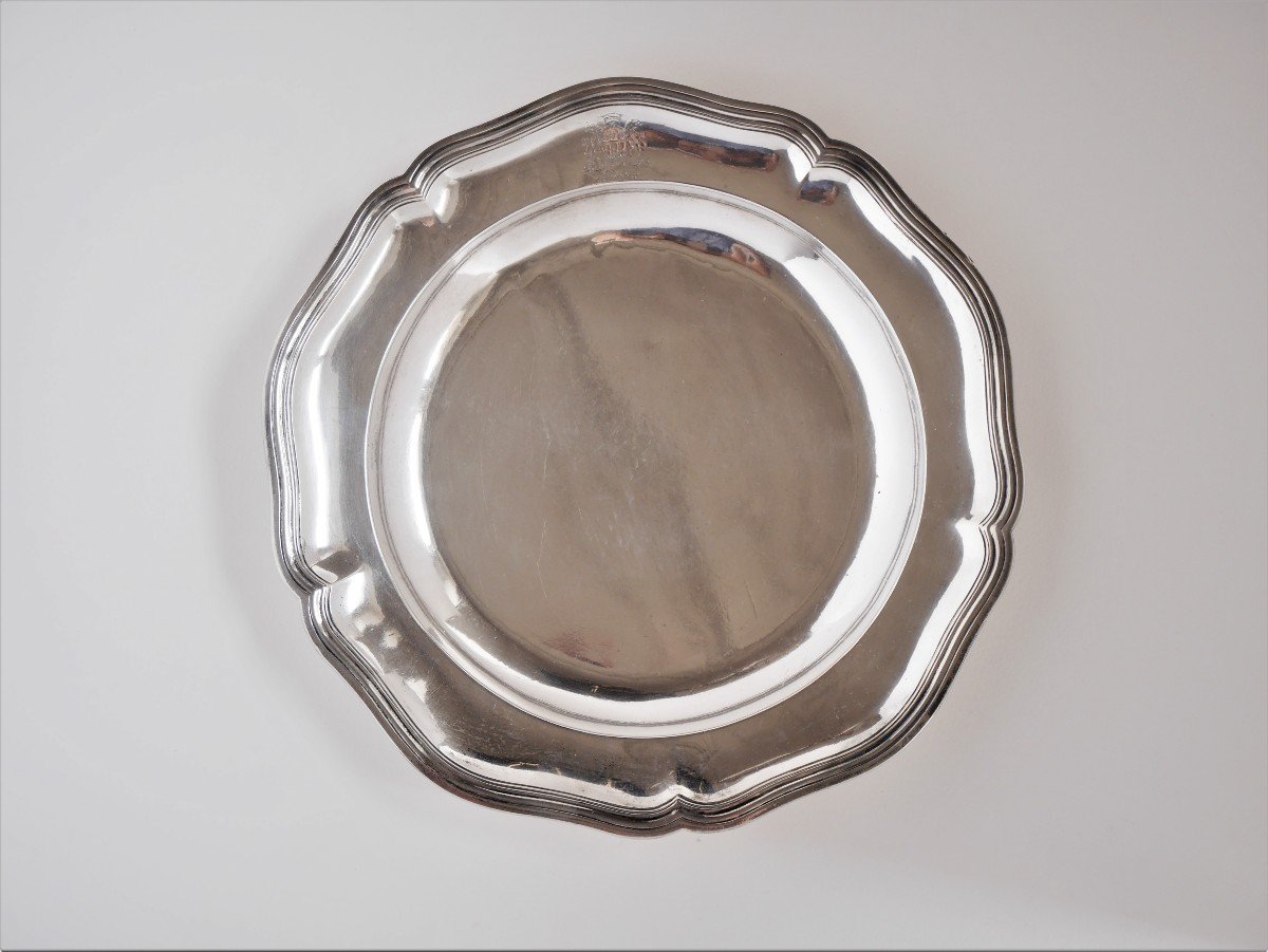 Half-hollow Silver Dish With The Coat Of Arms Of Aymon De Franquières, Strasbourg, 1774