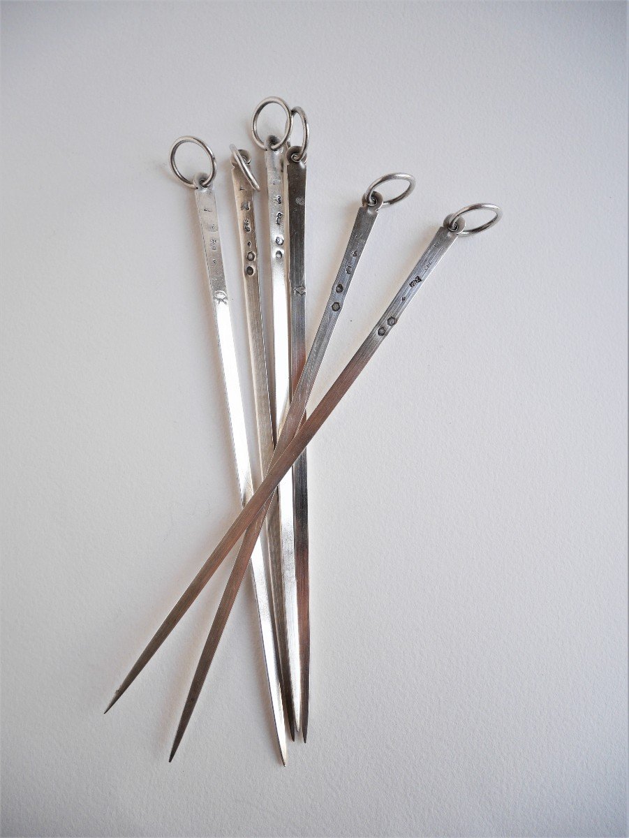 Set Of Six Silver Skewers By Louis Hugonnet, Toulon, 1779