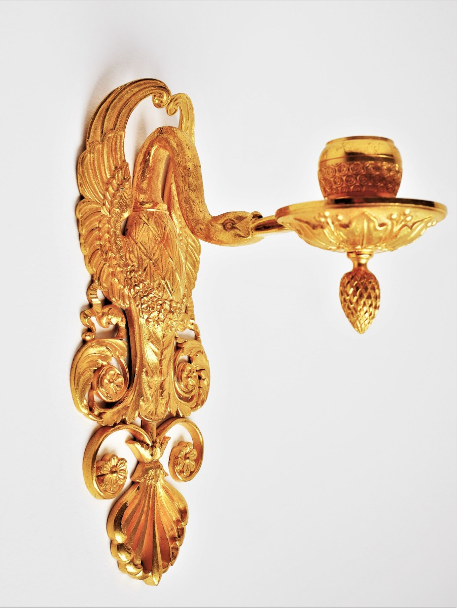 Pair Of Gilt Bronze Sconces, Late Empire Period (circa 1815)-photo-2