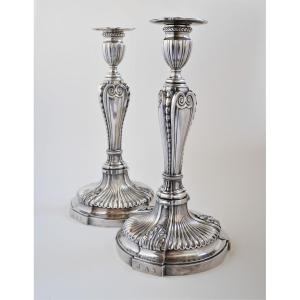 Pair Of Silver Candlesticks In The "greek Style" By Antoine Dutry, Paris, 1778-1779