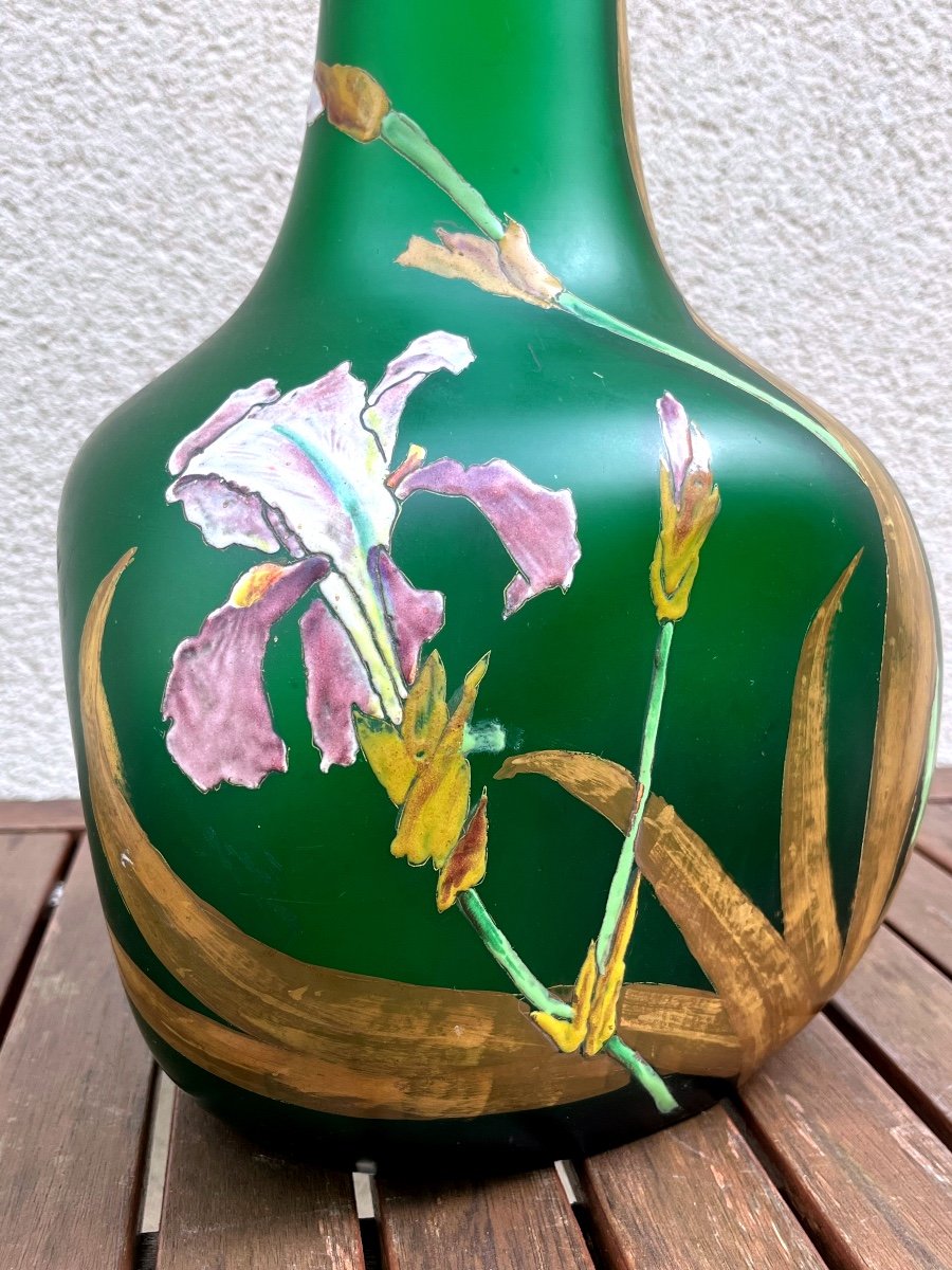 Grand Vase Montjoye / Legras Art Nouveau 65cm Aux Iris Circa 1900-photo-4