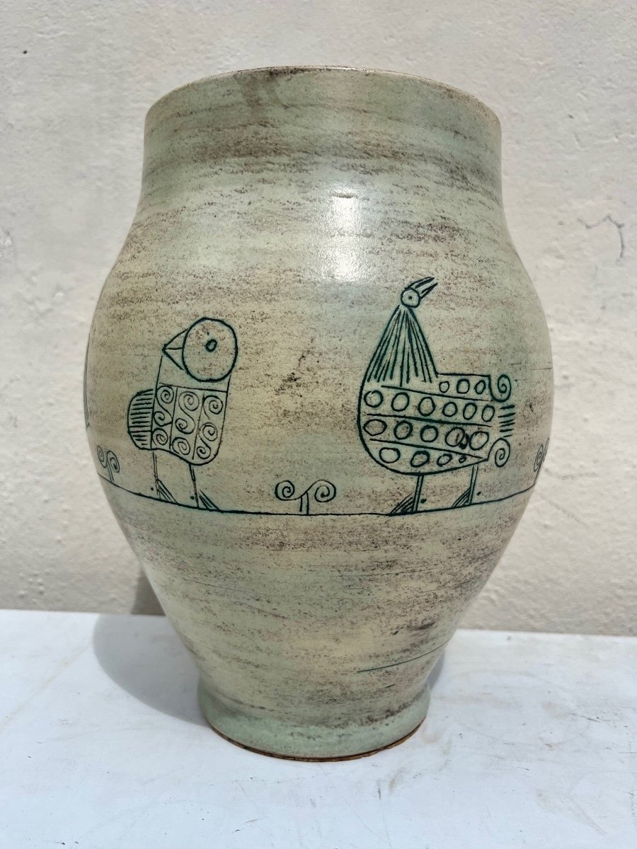 Large And Large Ceramic Vase Fantastic Animals Jacques Blin 1950-1960-photo-3