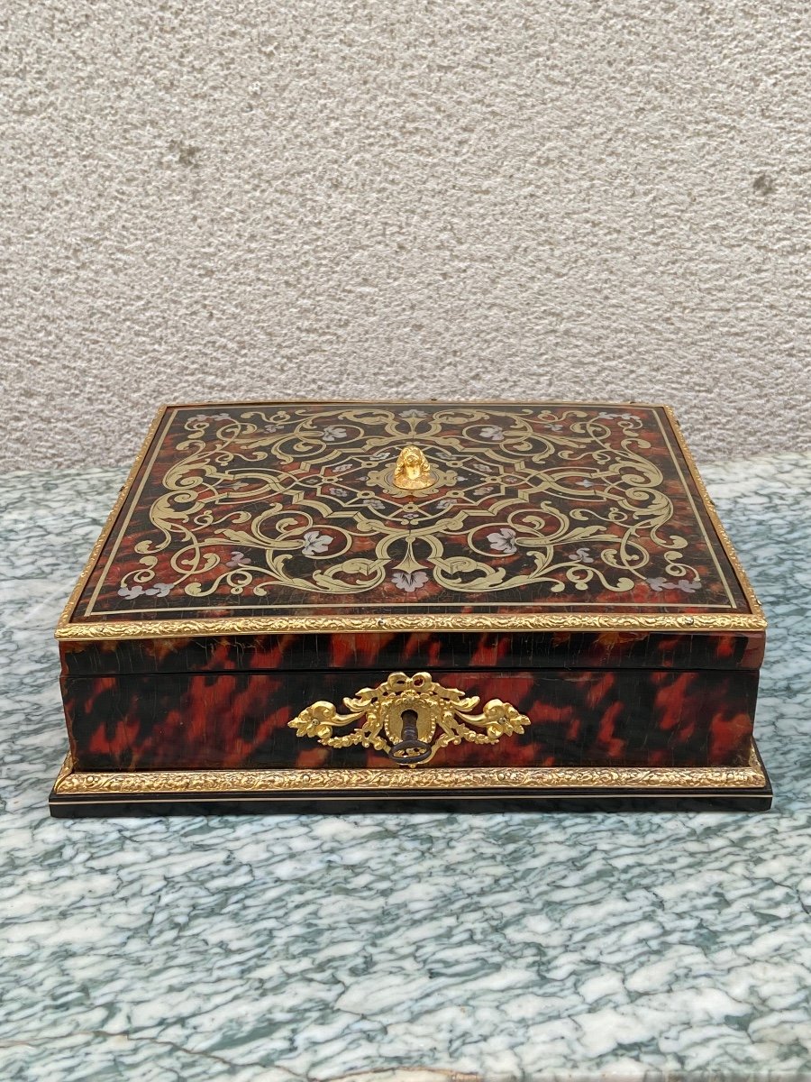 Coffret à Jeux Marqueterie Boulle Ep Napoleon III Nacre Bronze Doré -photo-3