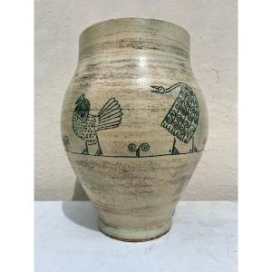 Grand Et Large Vase Céramique animaux fantastiques Jacques Blin 1950-1960