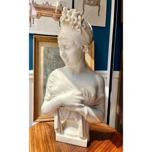 Bust Of Madame Récamier In Carrara Marble Signed Pugi