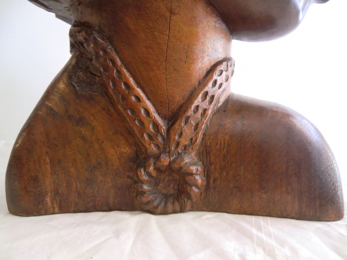 Tête De Femme Africaine Sculptée En Bois Exotique Années 1950 Hauteur : 60 Cm Poids : 15 Kg-photo-4