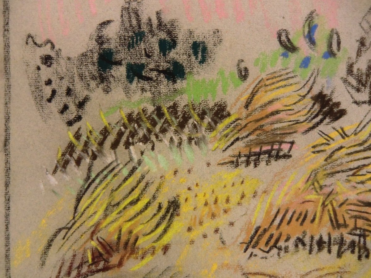 Masson André (1896-1987) "landscape Of Provence", 1950 Pastel On Gray Paper Signed 47.5 X 61 Cm-photo-2