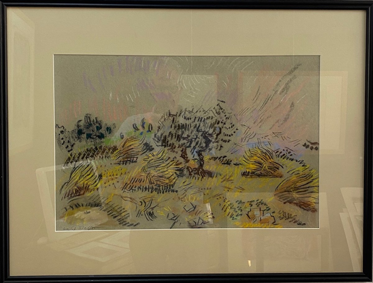 MASSON André (1896-1987) "Paysage de Provence",1950 Pastel sur papier gris signé 47,5 x 61 cm