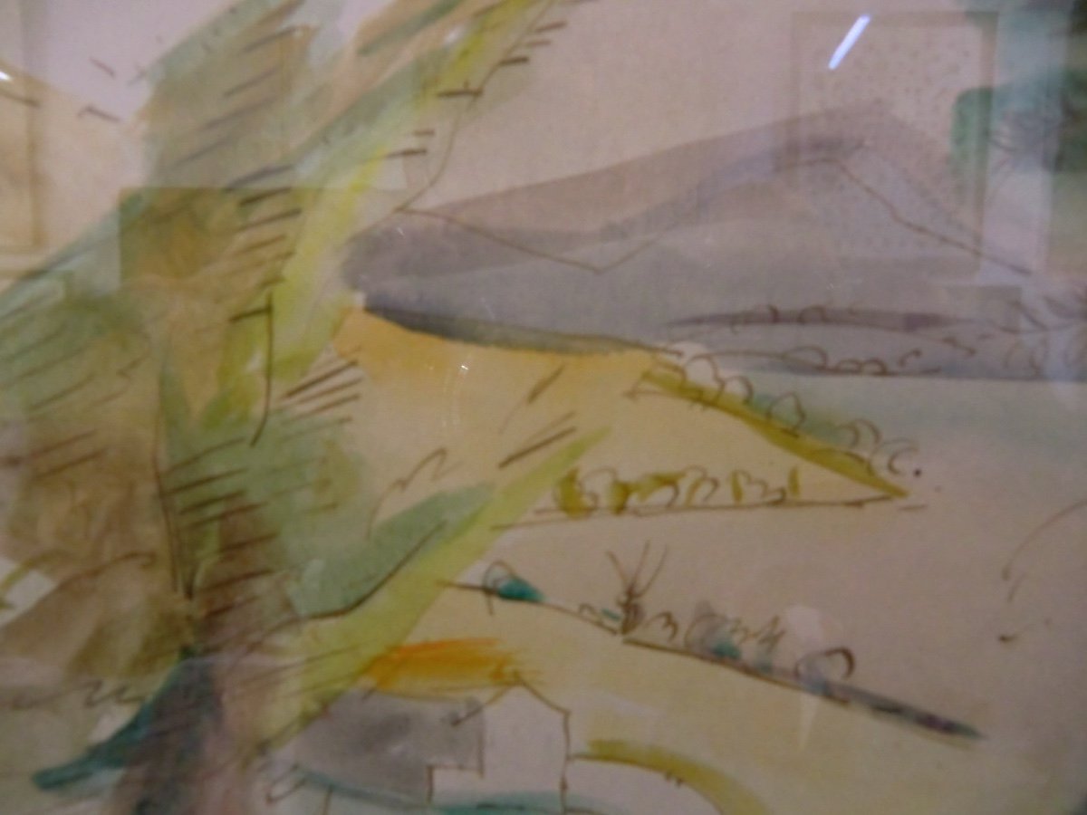 Lhote André (1885-1962) "animated Landscape In Provence" Watercolor And Ink Paper Signed 40 X 60 Cm-photo-4