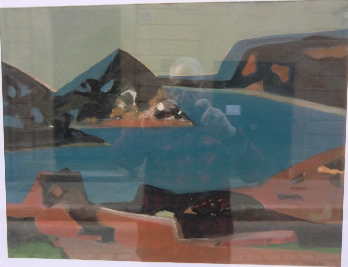 LE CHÉNIER Henry (1937-2014) "Le lac du Salagou", 1973 Huile sur papier signée 42 X 55 cm-photo-3