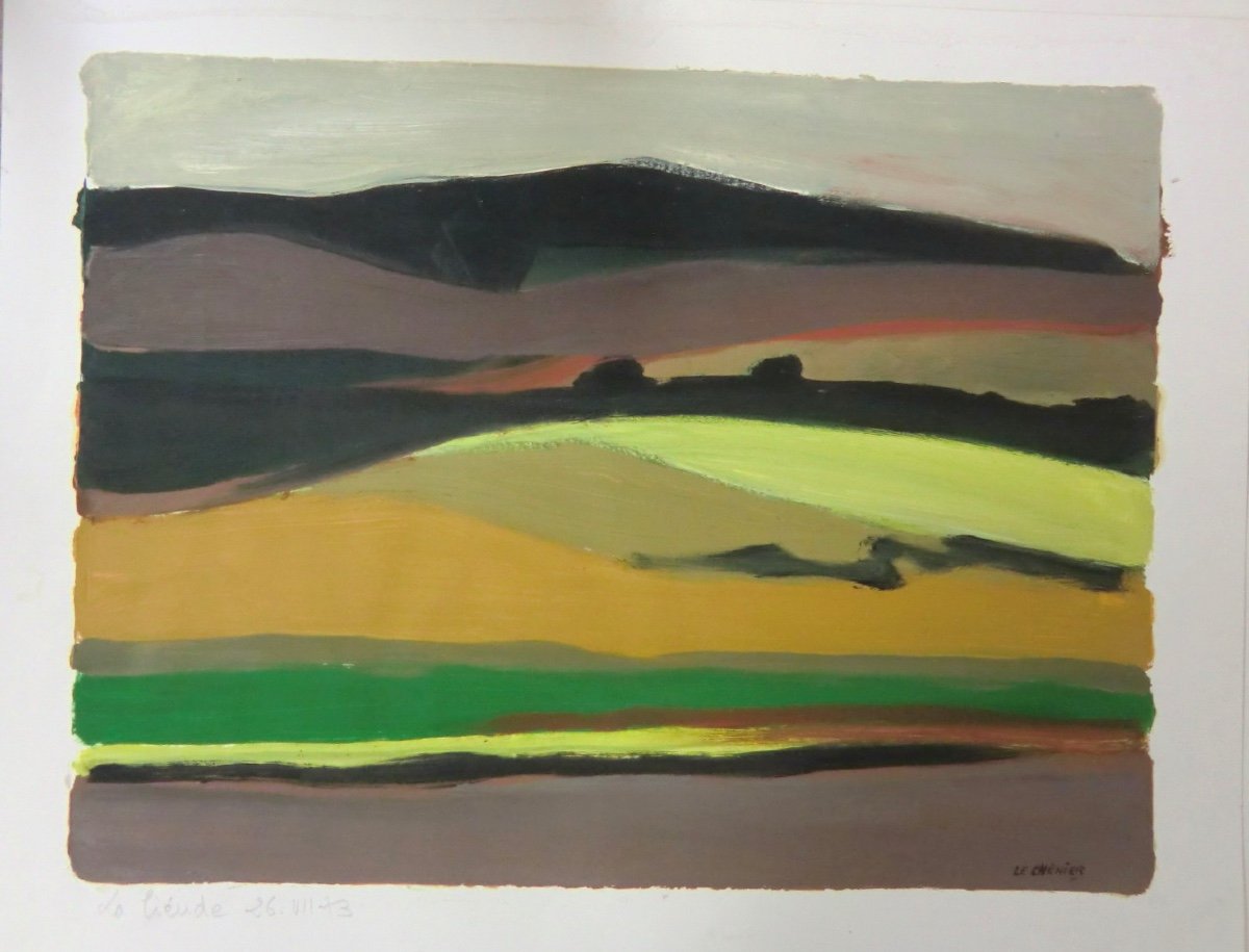 Le Chénier Henry (1937-2014) Series "landscapes Of Provence", 1973 Oils/paper Signed 51x67 Cm-photo-1