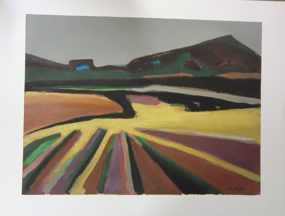 Le Chénier Henry (1937-2014) Series "landscapes Of Provence", 1973 Oils/paper Signed 51x67 Cm-photo-2