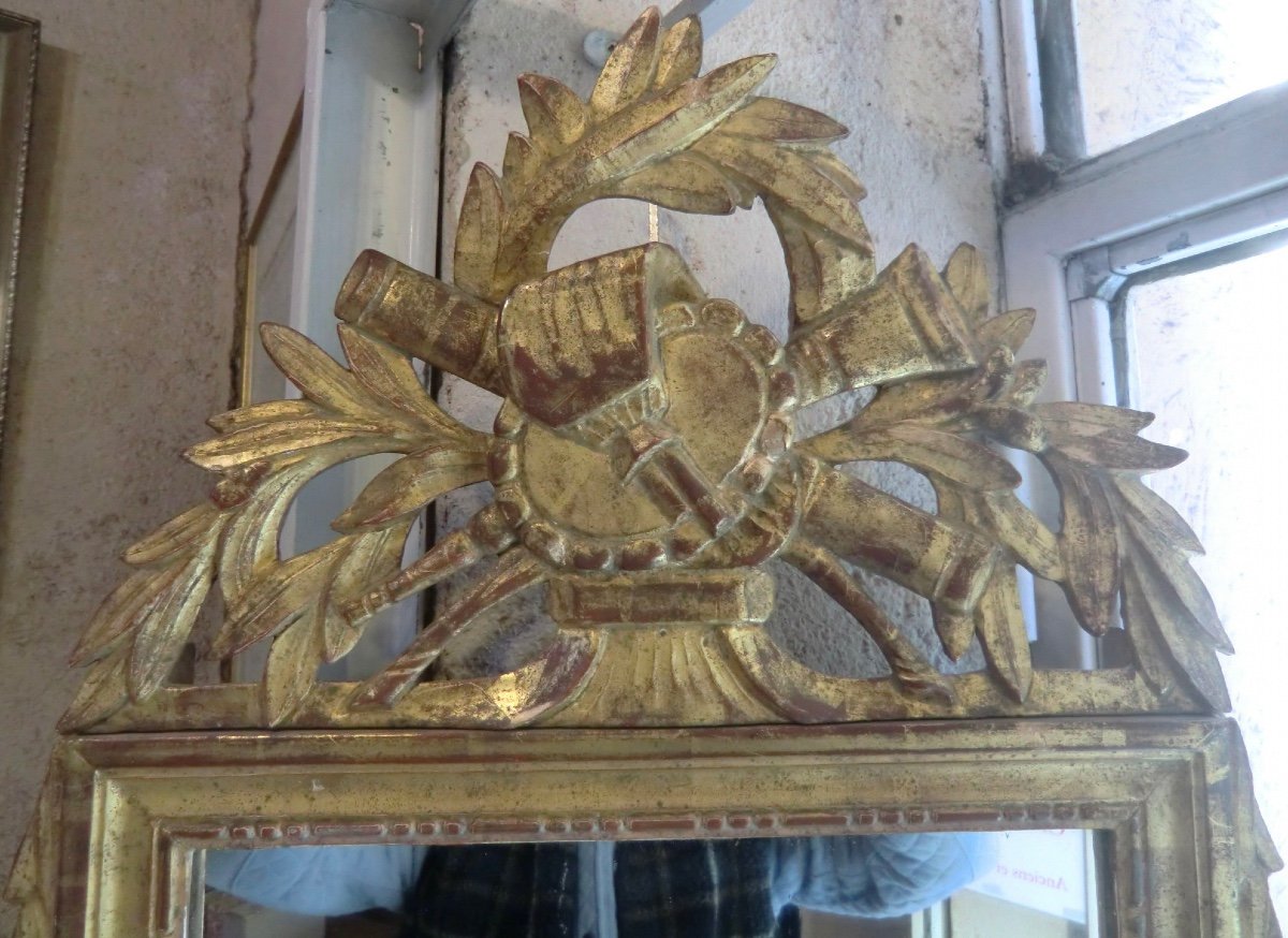 18th Century Gilded Wooden Pediment Mirror Louis XVI Style Mercury Glass 83 X 46 Cm-photo-2