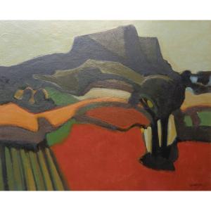 Le Chénier Henry (1937-2014) “grand Rocher Noir” Oil On Canvas Signed 60 X 73 Cm